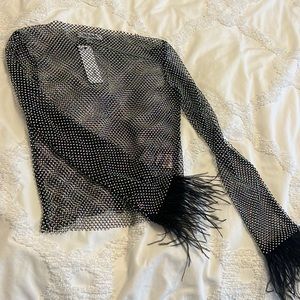 Brand new mesh shirt with feather details